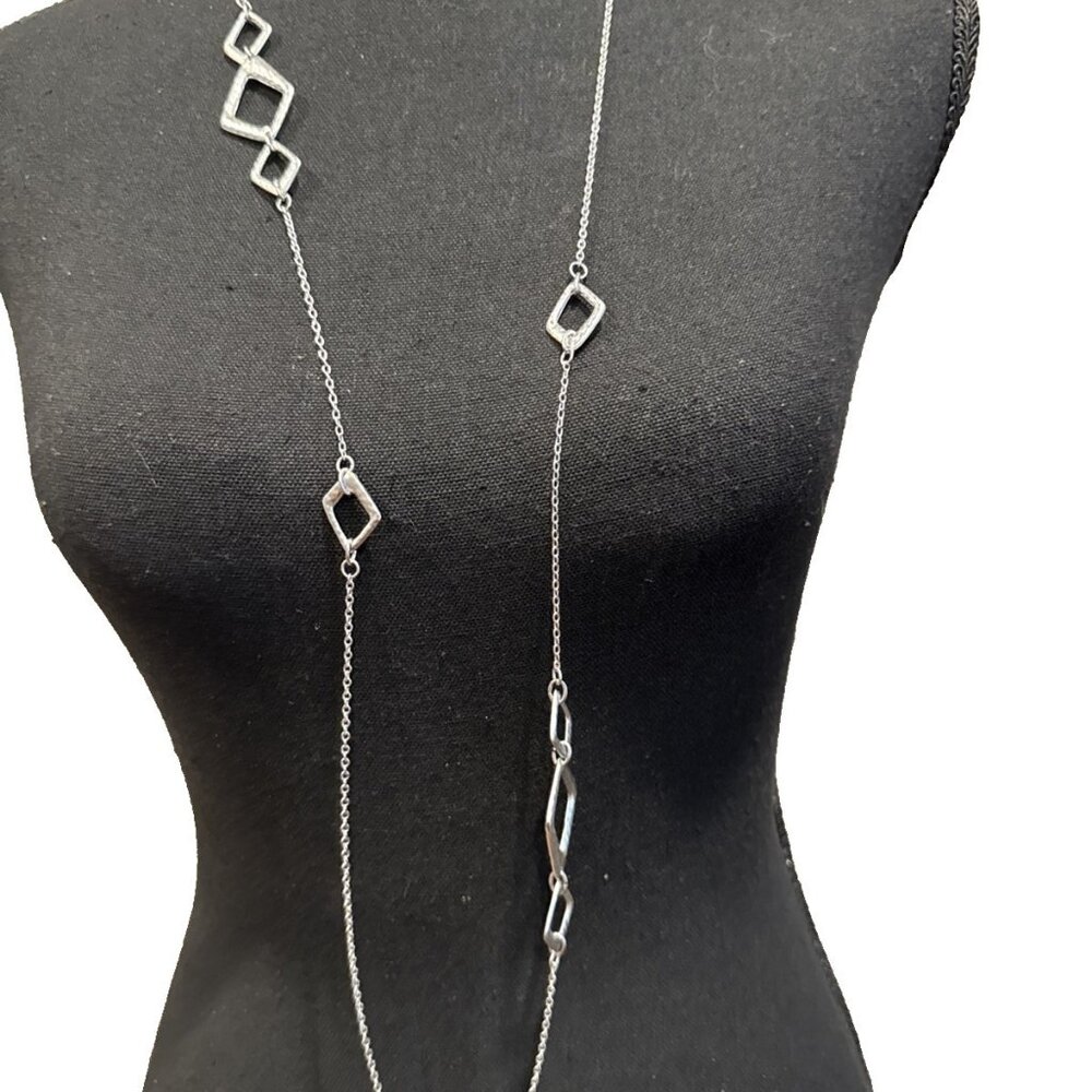 Nordstrom Sequin NYC Brand Silver Tone Long Chain Squares 21" Drop Necklace NEW